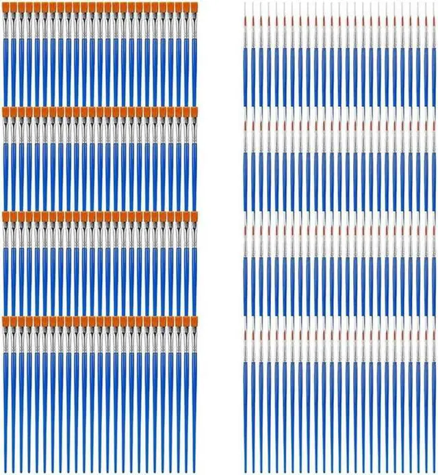 Main image of 100 Flat Paint Brushes and 100 Fine Detail Paint Brushes, Paint Brush for Acrylic Oil Tempera Watercolor Paints