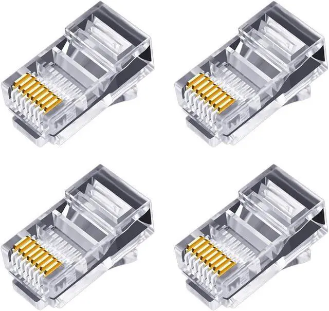 Main image of 100Pcs RJ45 Connector 6U Gold Plated Pass Through Ethernet Cables Module Plug Network RJ-45 Crystal Heads Cat5 Cat5E