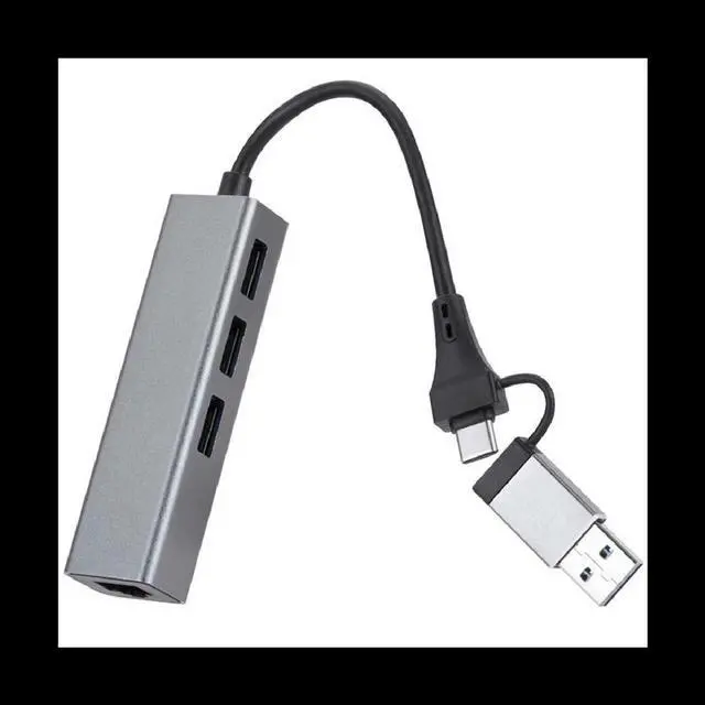Main image of Aluminum Gigabit Network Card 1000Mbps 3 Port 3.0 HUB 2 in 1 Cable USB-C To RJ45 Driverless Network Card