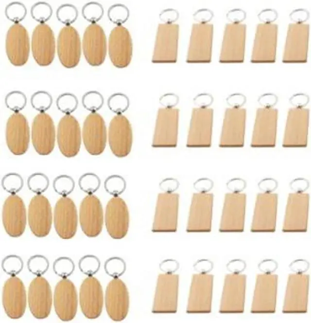 Main image of 40 Pcs Blank Wooden Key Chain DIY Wood Keychains Key Tags Gifts,20 Pcs Oval & 20 Pcs Square