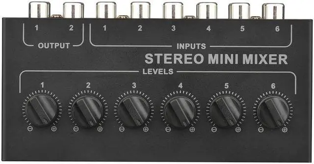 Main image of Stereo 6-Way Passive Mixer RCA Portable Audio Mixer 6 in 2 Out Stereo Distributor Volume Control No Required
