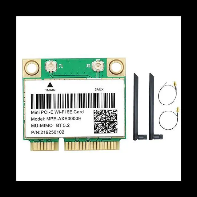 Main image of MPE-AXE3000H Card+Dual Antenna 6E 2400Mbps Mini PCI-E for BT 5.2 802.11AX 2.4G/5G/6Ghz Wlan Network Card