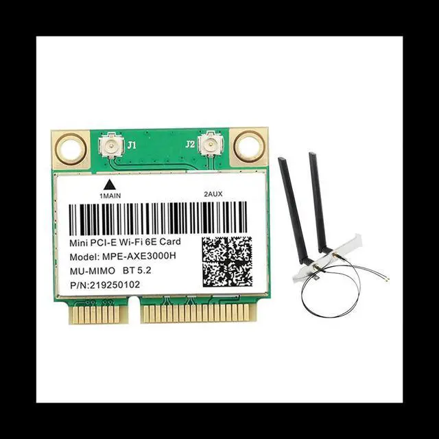 Main image of MPE-AXE3000H Card with Antenna 6E 2400Mbps Mini PCI-E for BT 5.2 802.11AX 2.4G/5G/6Ghz Wlan Network Card
