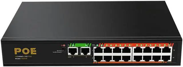 Main image of 16 Port 100M+2 Port Gigabit POE Switch Network Switch LAN Switching HUB Adapter Unmanaged Switch US Plug