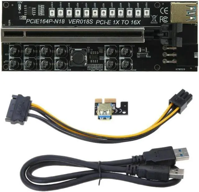 Alt view image 3 of 4 - PCIE Riser 1x to 16x Graphic Extension for GPU Mining Powered Riser Adapter Card     PCIE Riser 1x to 16x Graphic Extension for GPU Mining Powered Riser Adapter Card