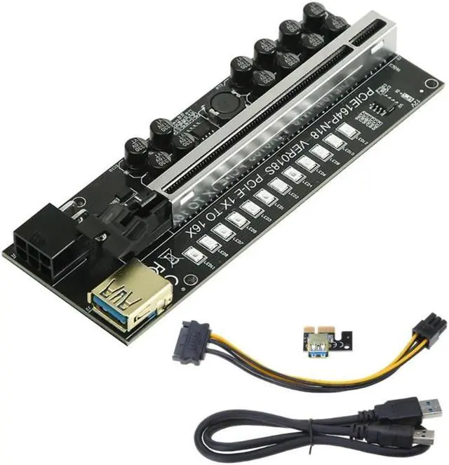 Main image of PCIE Riser 1x to 16x Graphic Extension for GPU Mining Powered Riser Adapter Card     PCIE Riser 1x to 16x Graphic Extension for GPU Mining Powered Riser Adapter Card