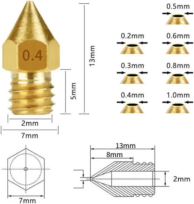 Alt view image 2 of 4 - Ruth's sister 3D Printer Accessories 1.75Mm MK8 Brass Nozzle 0.2Mm/0.3Mm/0.4Mm/0.5Mm/0.6Mm/0.8Mm/1.0Mm Kit For CR-10 Ender 3 5