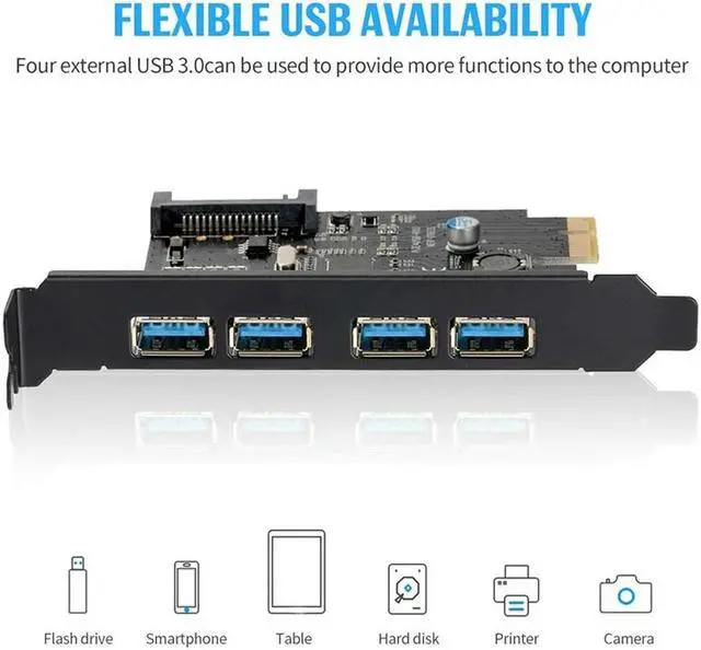 Alt view image 2 of 4 - Ruth's sister USB3.0 4-Port Expansion Card, PCI-E To USB 3.0 Type-A Expansion Card With 15-Pin SATA Power Connector