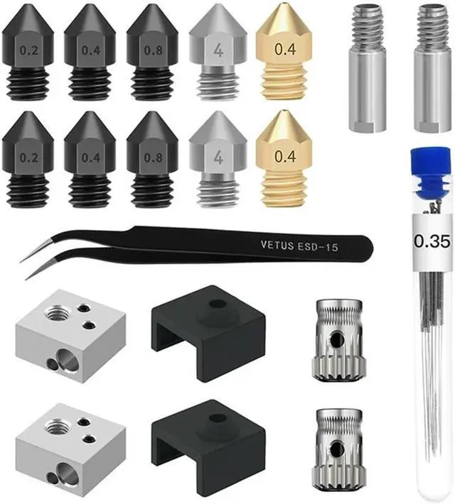 Main image of Ruth's sister 3D Printer Nozzle MK8 Aluminum Block Tool Tweezers 0.35Mm Cleaning Needle MK8 Sock Extrusion Wheel, Nozzle Kit