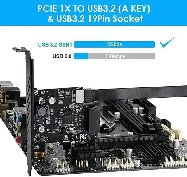 Alt view image 2 of 4 - Ruth's sister PCI-E 1X To USB 3.2 GEN1 5Gbps 20Pin Front Panel Header (To Type-C Front Panel Header) Front Panel Connector Riser Card