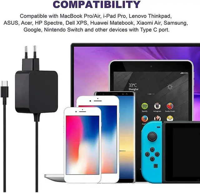Alt view image 3 of 4 - Ruth's sister Type C Charger 100W USB C Power Supply AC Adapter For / Pro/Air, Laptop Type C PD Power Supply-EU Plug