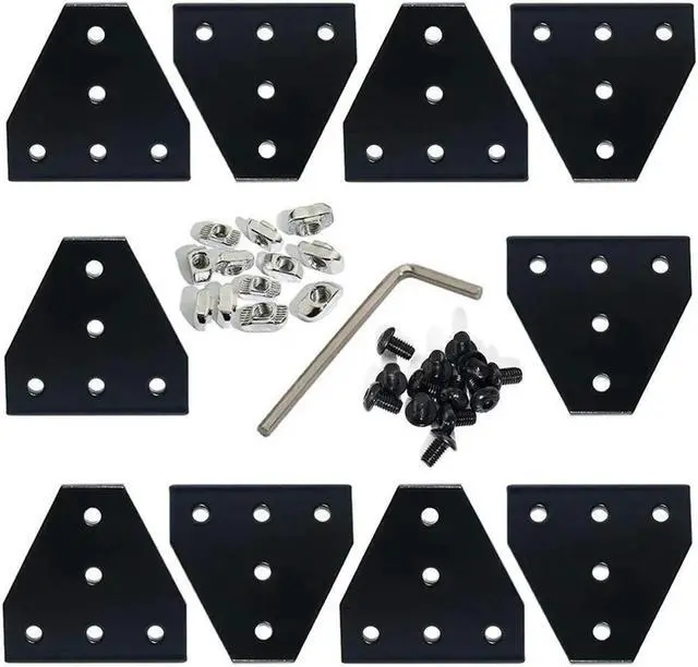 Main image of Ruth's sister 3D Printer Frame Parts Standard 6Mm Slot Aluminum Profile 2020 Series Black 5-Hole T-Shaped Joint Plate With M5 T Nut