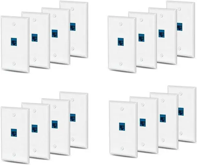 Main image of Ruth's sister 24X Cat6 Ethernet Wall Plate Outlet 1 Port RJ45 Network Female To Female Keystone Wall Coupler Jack Plate White & Blue