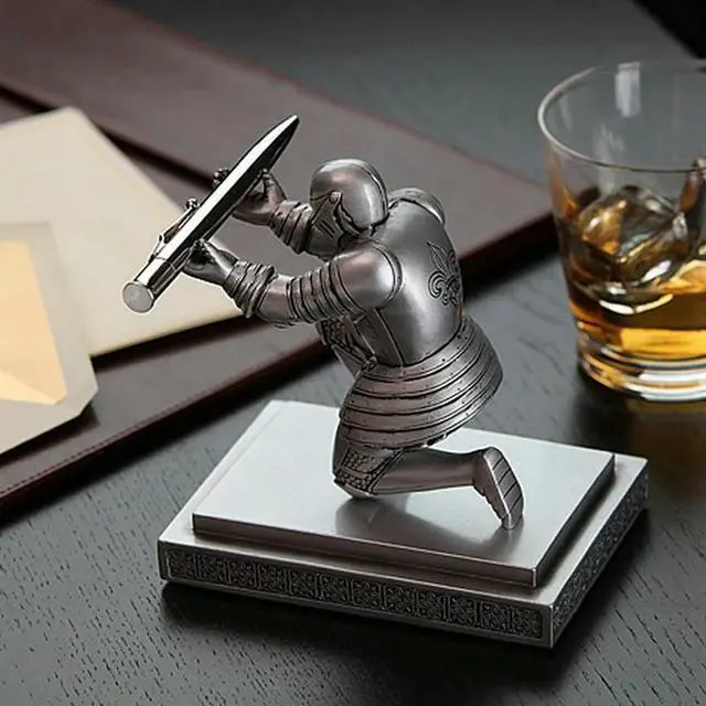Alt view image 2 of 4 - Ruth's sister 2X Creative Desktop Storage Soldier Knight Pen Stand Holder Support Pen Seat Desk Armor Hero Stand Silver & Wine Red