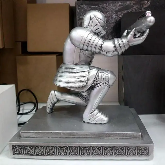 Alt view image 4 of 4 - Ruth's sister 2X Creative Desktop Storage Soldier Knight Pen Stand Holder Support Pen Seat Desk Armor Hero Stand Silver & Wine Red