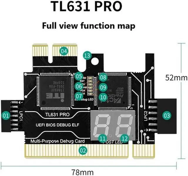 Alt view image 4 of 4 - Ruth's sister 2X TL631 Pro Multifunction Desktop Laptop LPC-DEBUG Post Card PCI PCI-E Mini PCI-E Motherboard Diagnostic Analyzer,A