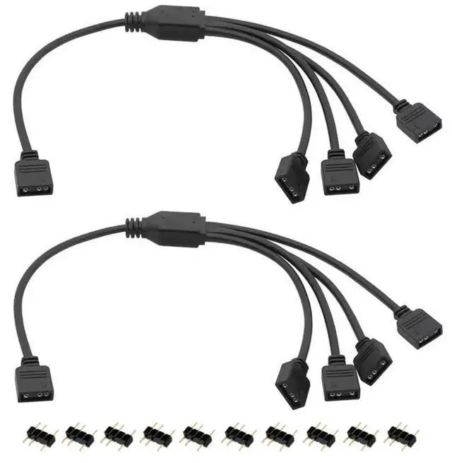 Main image of 2Pcs ARGB Splitter Cable, 1-to-4 Female to Female 5V 3 Pin Addressable RGB Splitter Extension Cable ARGB LED Sync Cable-AB01