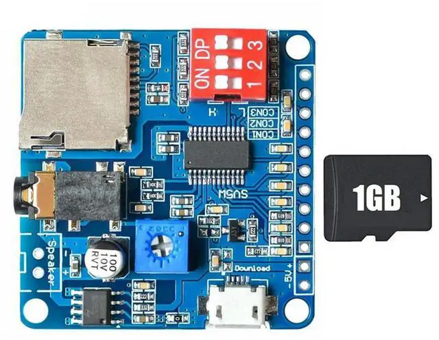 Main image of Voice Playback Module MP3 Player Module+1GB Memory Card UART I/O Trigger Class D Amplifier Board 5W DY-SV5W-AB01