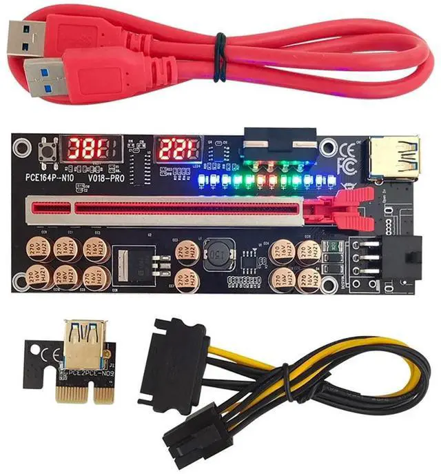 Main image of VER018 PRO PCI-E Riser Card USB 3.0 Cable 018 PLUS PCI Express 1X To 16X Extender PCIe Adapter for BTC Mining(Red)-AB01