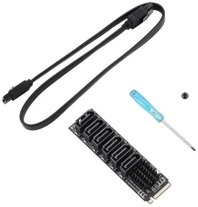 Main image of M.2 MKEY PCI-E Riser Card M.2 NVME to SATA3.0 PCIE to SATA 6Gpbsx6-Port Expansion Card ASM1166 Support PM Function-AB01