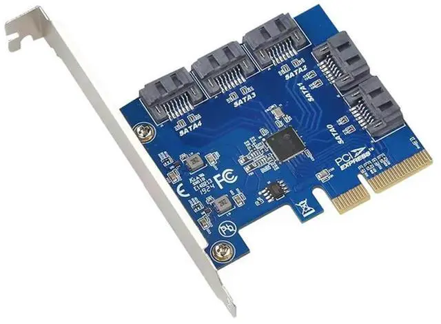 Main image of PCI-E Riser Card PCIE 3.0-4X to 5 SATA Expansion Card PCIE to SATA Riser Card Adapter Card for PC-AB01