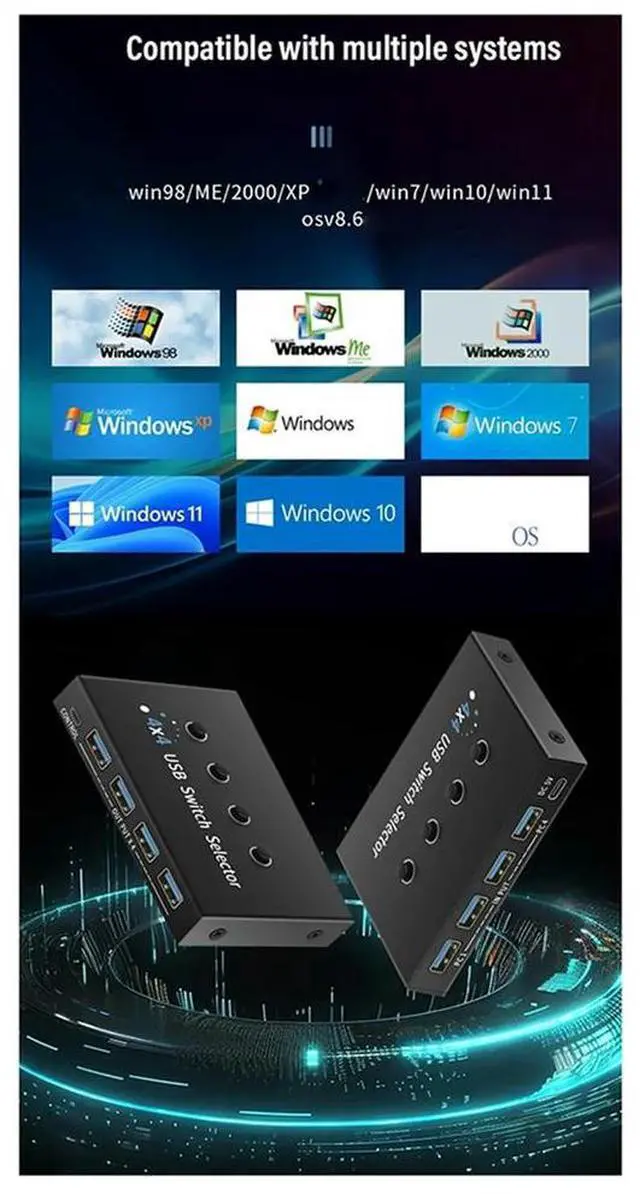 Main image of USB 3.0 Switch KM Selector 4 Computer Laptop PC Host Sharing 4 USB Devices KVM Switcher Box Share Printer Mouse Keyboard-AB01
