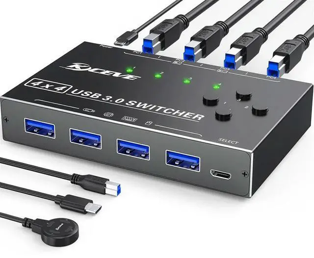 Main image of USB 3.0 Switch 4 Computers, 4 Ports USB Switch Selector for Keyboard Mouse Switch Printer Sharer-AB01