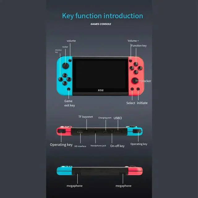 Main image of X52 Handheld Game Console HD 5.1 Inch Portable Retro Game Console Built-in Retro Classic Games Audio Video Player-AB01
