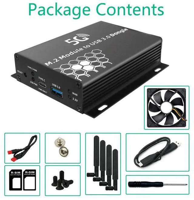 Main image of M.2 NGFF 4G/5G Module to USB 3.0 Adapter M2 Wifi Card Converter Riser Board with Antenna Cooler Fan SIM Card Slot-AB01
