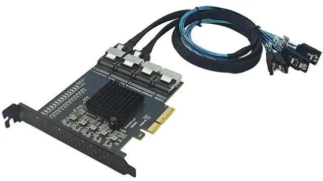 Main image of PCIE X4 to 16Port SATA3.0 6Gb Expansion Card PCI Express 4X to 4 Port MiniSAS SFF-8073 Riser Card + 4PCS SFF8087 to 4 SATA Cable