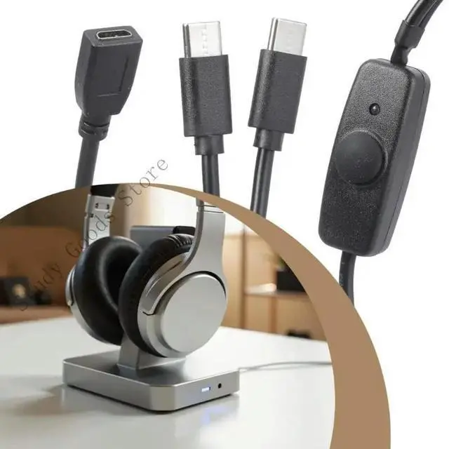 Alt view image 4 of 4 - USB 5Pin to Double Type C Splitter Charging Cable with Switching and LED for Simultaneous Device Charging