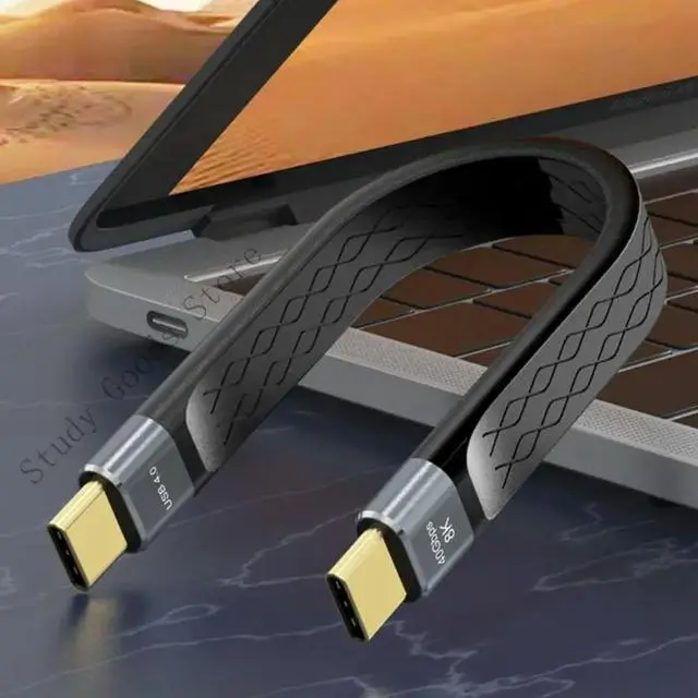 Alt view image 4 of 4 - USB4 Short Cable 5.9Inch Flat 40Gbps Transfer 240W Fast Charging for Phone Pad