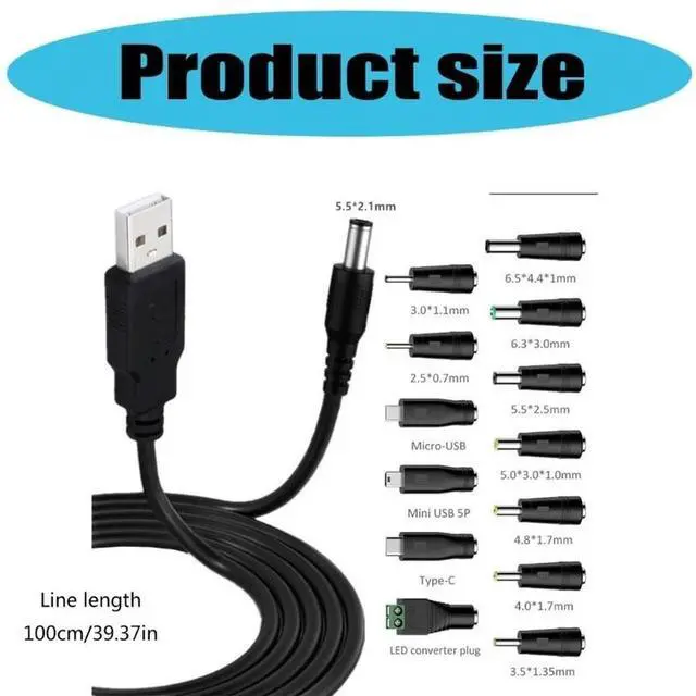 Alt view image 4 of 4 - Multi Connectors USB to Power Cable with 13 Adapters 5V USB to 5.5x2.1mm Power