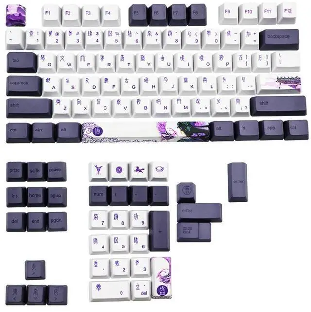 Main image of 112 Keys Purple Datang Keycap PBT Sublimation Keycaps OEM Profile Mechanical Keyboard Keycap Chinese Style GK61 GK64