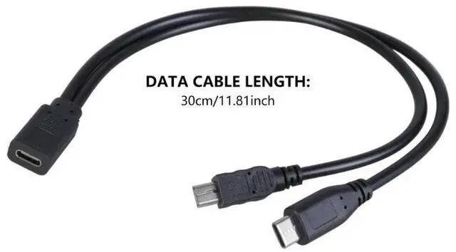 Alt view image 2 of 4 - 2 in 1 Fast Charging Cord USB C Female to Mini USB+Type C Male Port for Phone