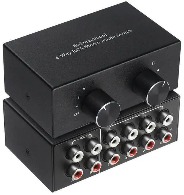 Main image of 4 Way Bi-Directional RCA Stereo Switch 2 In 4 Out or 4 In 2 Out L/R Jack Sound Channel RCA Switcher Selector