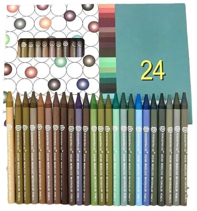Main image of 24Pcs Woodless Watercolor Pencil for Artist Student Coloring Painting Journaling 24 Color Water-Soluble Pencil