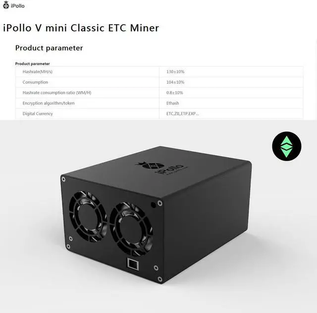 Alt view image 8 of 8 - iPollo V1 ETC miner 130mh/s 104W ETC, ZIL, ETP, EXP Ready Stock