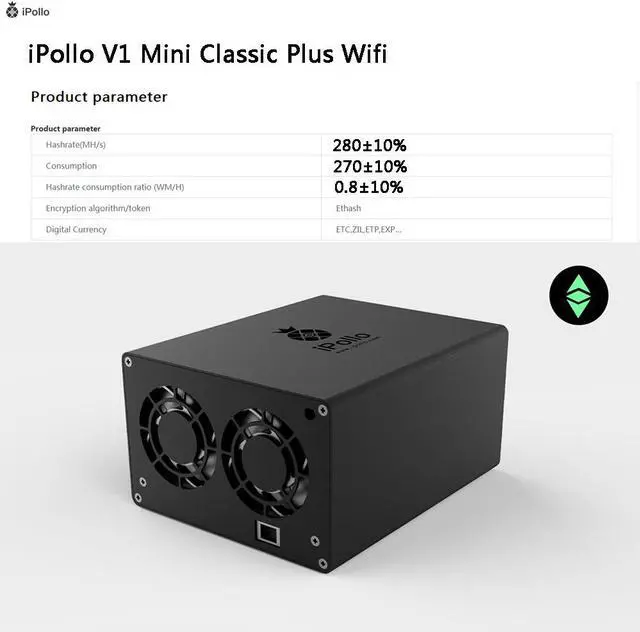Alt view image 5 of 5 - iPollo V1 Mini Classic Plus ETC Miner 280MH/s 270W Crypto Currency on Stock