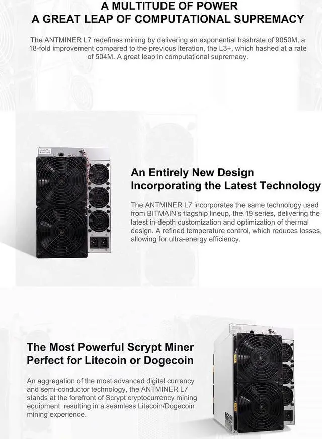 Alt view image 6 of 6 - New Bitmain Antminer L7 9050M Doge Coin & Litecoin LTC Coin Asic Miner Crypto Mining Machine Bulit-in PSU