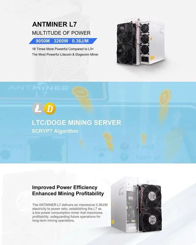 Alt view image 5 of 6 - New Bitmain Antminer L7 9050M Doge Coin & Litecoin LTC Coin Asic Miner Crypto Mining Machine Bulit-in PSU