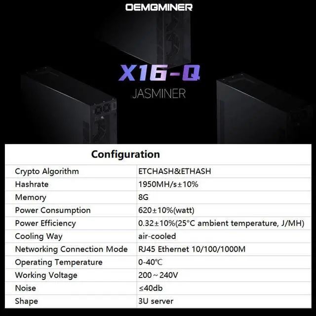 Alt view image 7 of 7 - New JASMINER X16-Q High throughput 3U Quiet Server Wi-Fi 1950MH 620W 8G  Crypto Mining Hardware Shipped by jay30
