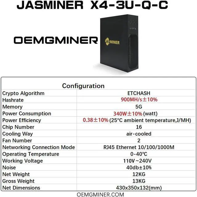 Alt view image 5 of 6 - Jasminer X4-C 900MH/s 340W 5G ETC ETHW Miner Low Power Bulid-in PSU Ultra-Silence Home Mining