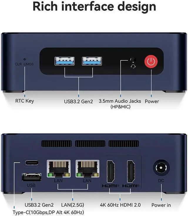 Alt view image 7 of 7 - Beelink Mini PC EQ12, Intel 12th N100 (up to 3.40GHz) Gen 4 Cores,RAM-16GB SSD-500GB DDR5 Triple 4K Display Dual 2.5Gbps WiFi6 Bluetooth5.2