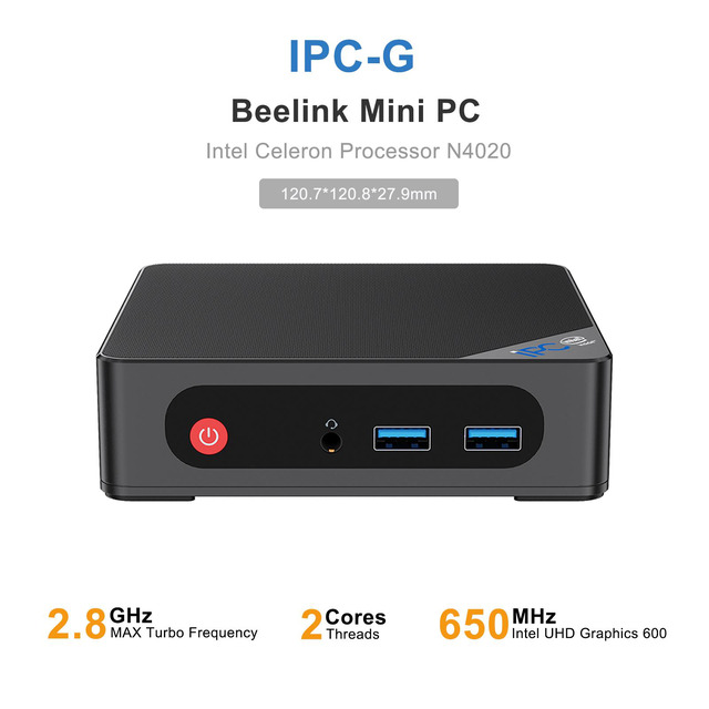 Mini PC Industriel Beelink IPC-G Sans Ventilateur - Intel N4020, 4 Go DDR4, 64 Go EMMC, Windows 11 Pro - 2x LAN Gigabit, 4K