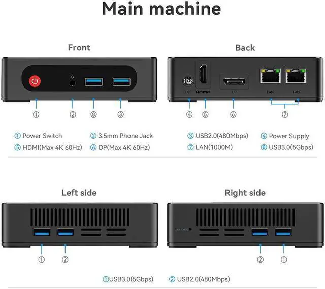 Alt view image 6 of 7 - Beelink Mini PC IPC-G, Intel N4020(up to 2.80GHz), Mini PC Gaming DDR4 2400MHz, RAM-4/8GB SSD-64/128GB Computer for Office Home