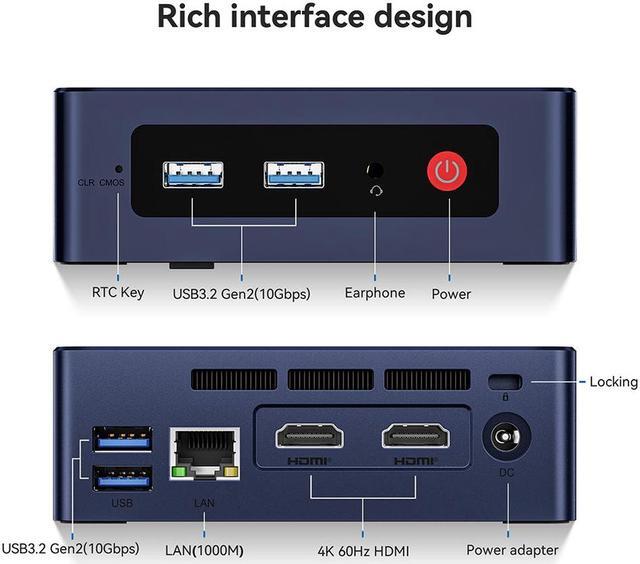 Alt view image 6 of 7 - Beelink Mini Pc MINI S12, Intel N95 (up to 3.4GHz), RAM-8GB SSD-128GB, DDR4 Gaming Mini Pc for Office Home (Dark Blue)
