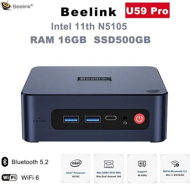 ミニPC Beelink U59 pro MiniPC 16GB 500GB SSD Beelink U59 Pro Mini PC with Intel 4 Cores 16GB RAM 512GB