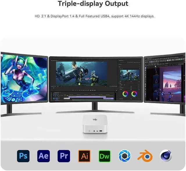 Alt view image 7 of 7 - Beelink Mini PC SER8, AMD Ryzen 7 8845HS(up to 5.1GHz 8C/16T), RAM-32GB SSD-1TB DDR5 5600MHz, Desktop Mini PC Gaming Home Office (Frost Silver)
