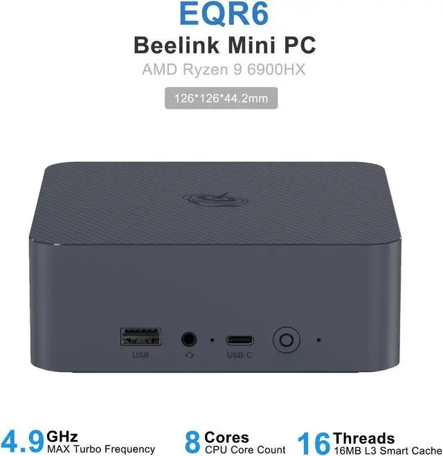 Main image of Beelink Mini PC EQR6, AMD Ryzen 9 6900HX(up to 4.9GHz), RAM-24GB SSD-500GB, DDR5 4800MHz, WiFi6 Bluetooth5.2, Mini PC Gaming Office Home, DP HDMI PC